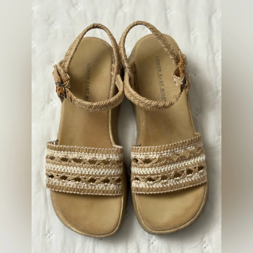 Lower East Side Platform Boho Wedge Straw Weaved Sandals Ankle Straps Size 7.5